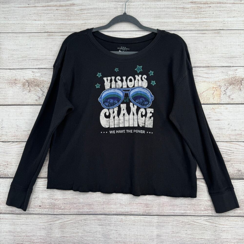Art of Anthropologie Sharlene Artsy Thermal Shirt Mens Small‎ Black Gray Visions